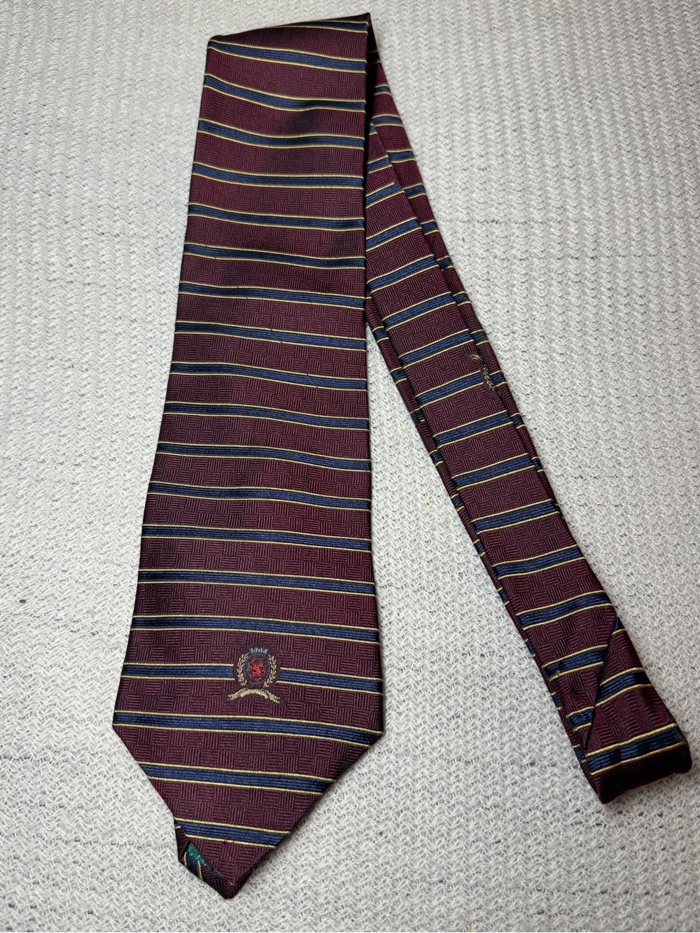 Tommy Hilfiger Burgundy Striped Tie with Navy and Gold Accents